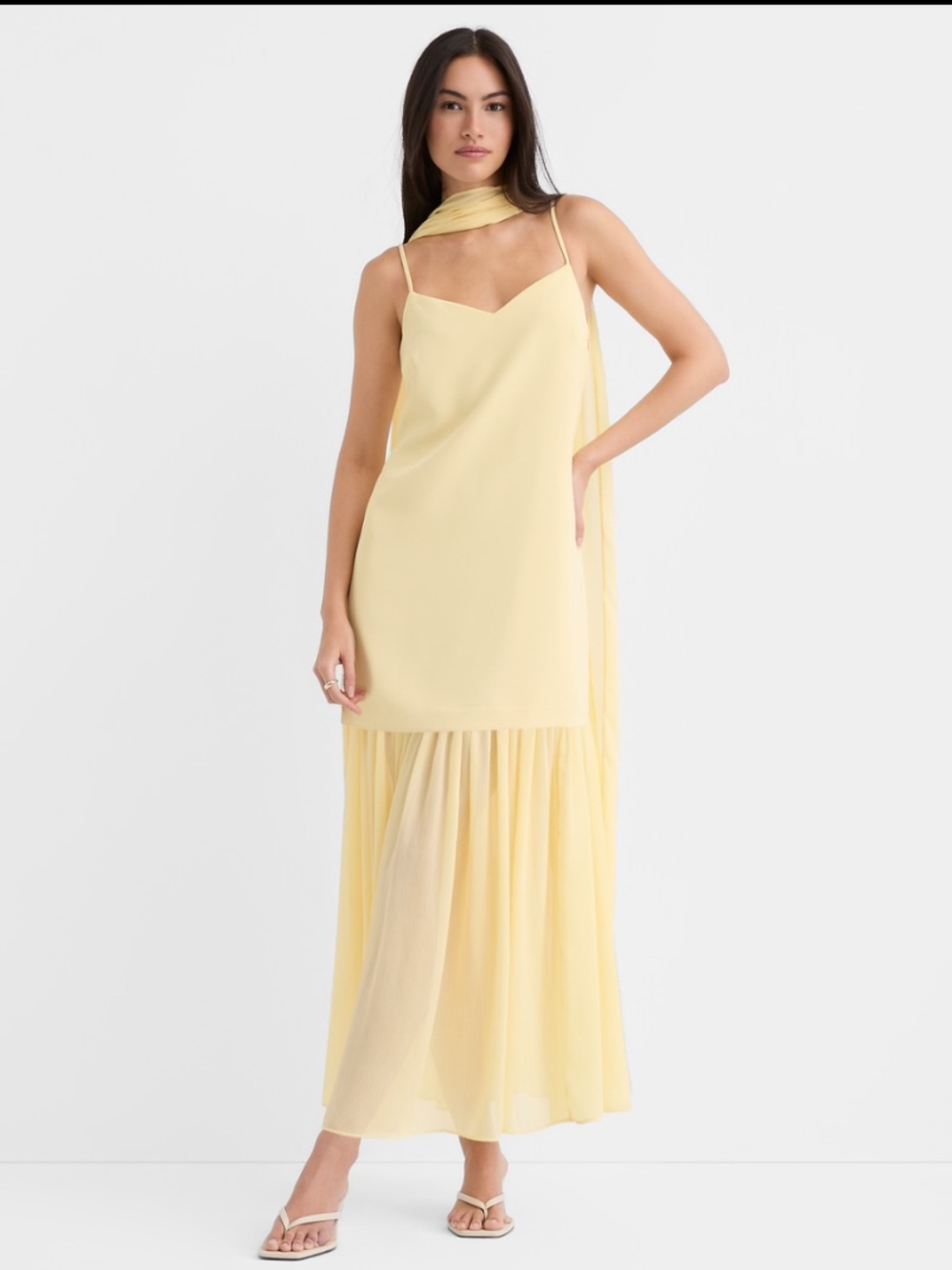 Light Yellow Maxi Tiered Skirt Dress - Unknown Brand